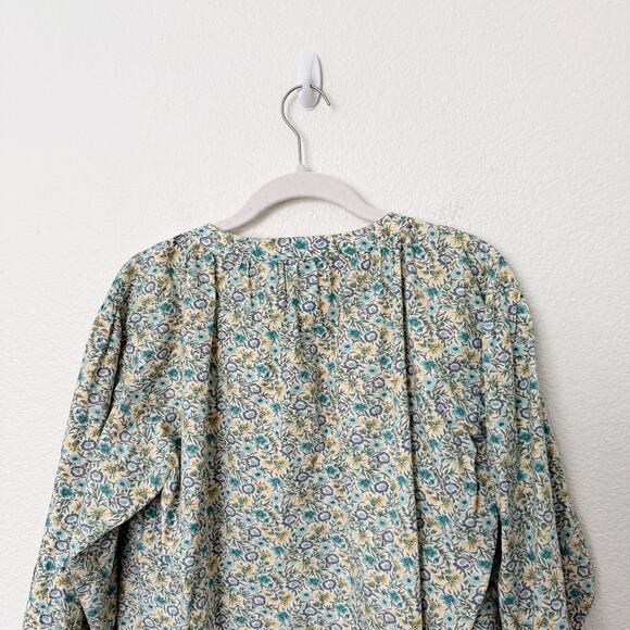 [Vintage] 90s GAP Green Floral Print Peasant Boho Button Front Blouse Sz Large L - Picture 4 of 11